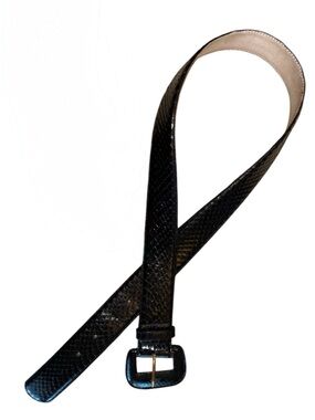 Axion black Snakeskin Belt, women's M, matching Square Buckle, euc
